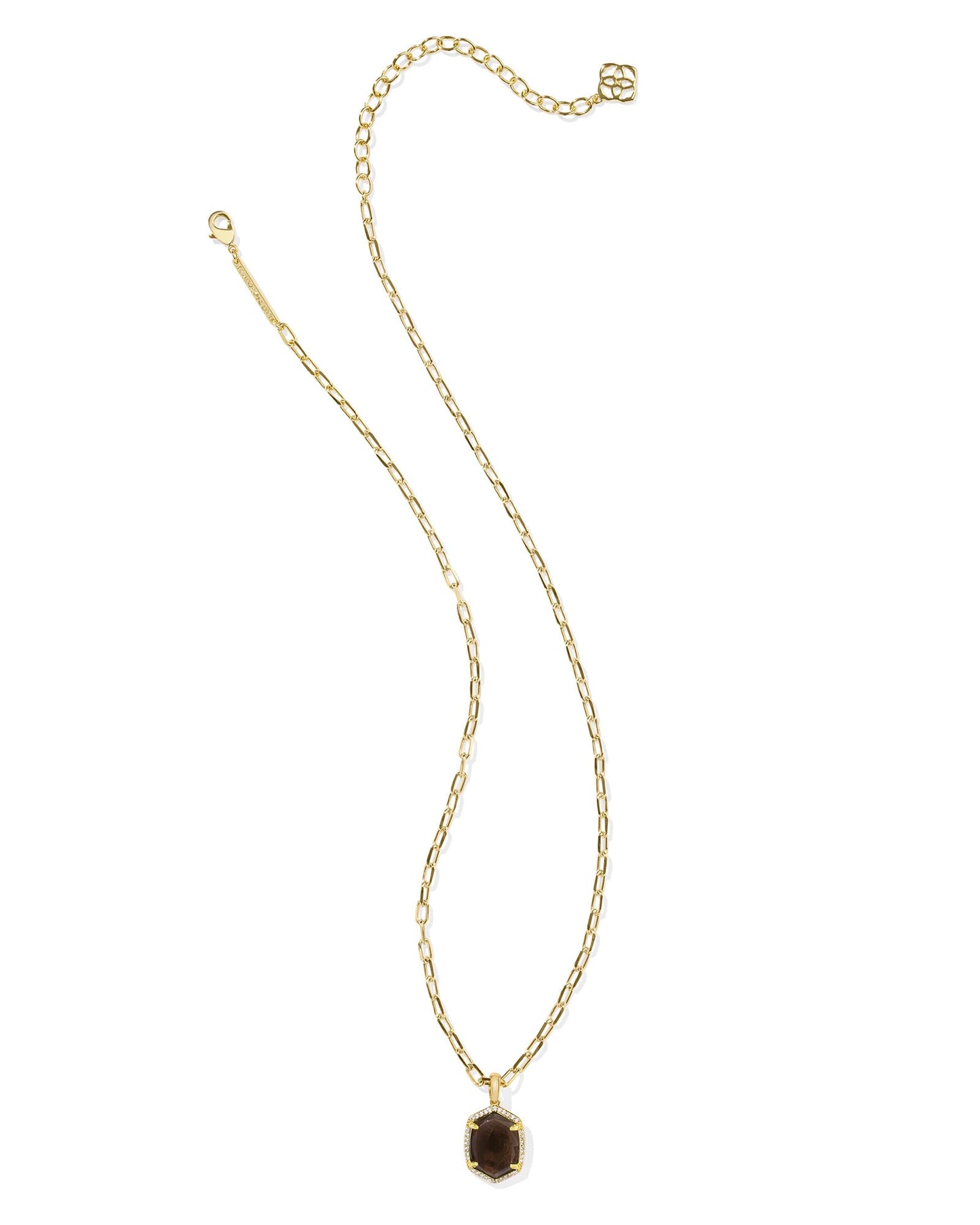 Kendra Scott Daphne Pave Frame Short Pendant Necklace-Gold Smoky Quartz