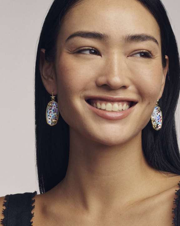 Kendra Scott Elle Multi Star Drop Earring-Gold/Red White & Blue Illusion
