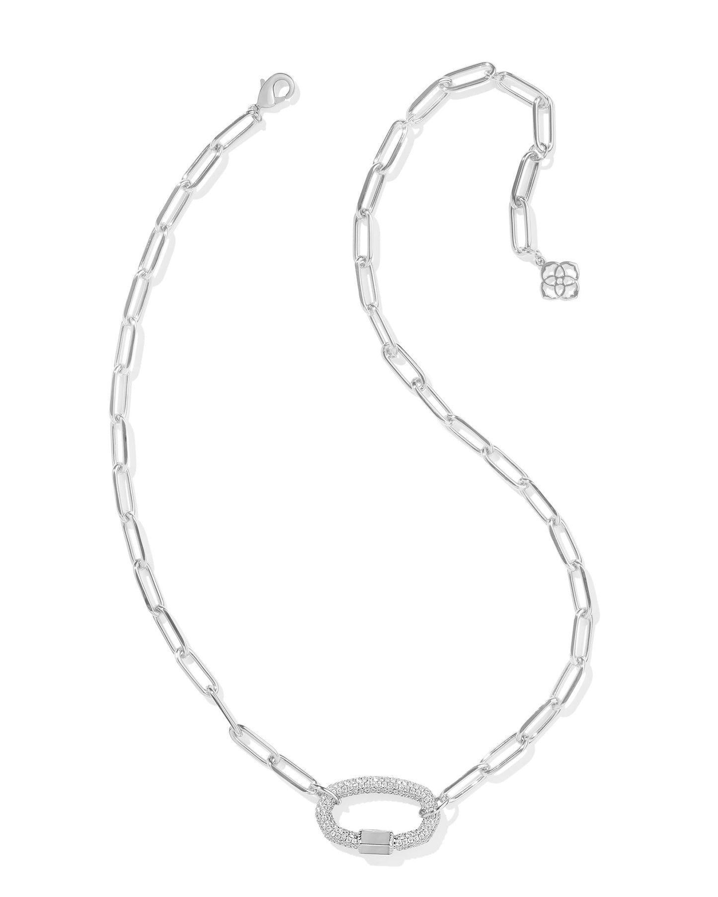 Kendra Scott Emery Link Chain Necklace-Silver White Crystal