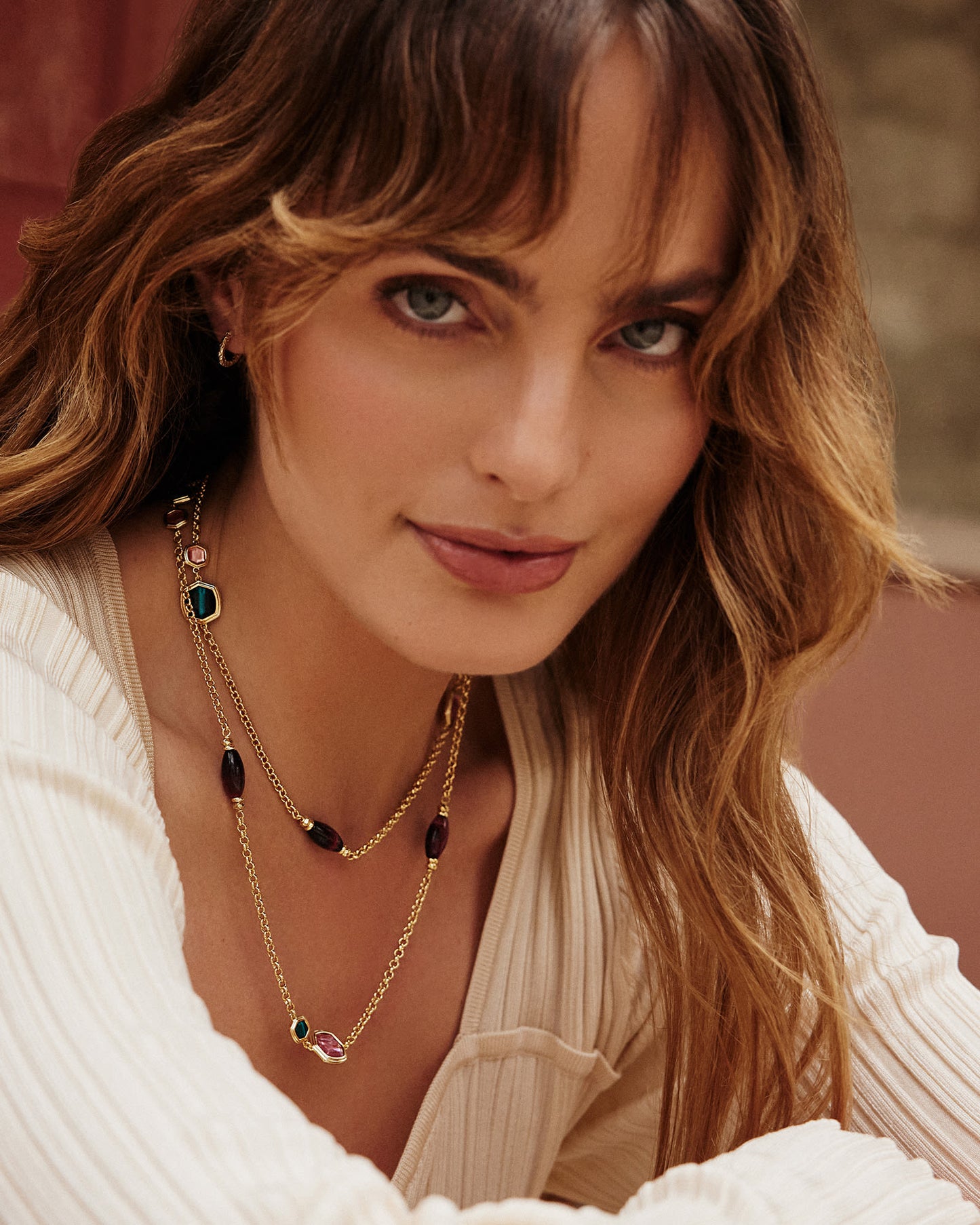 Kendra Scott Monica Long Strand Necklace-Gold Teal Mix