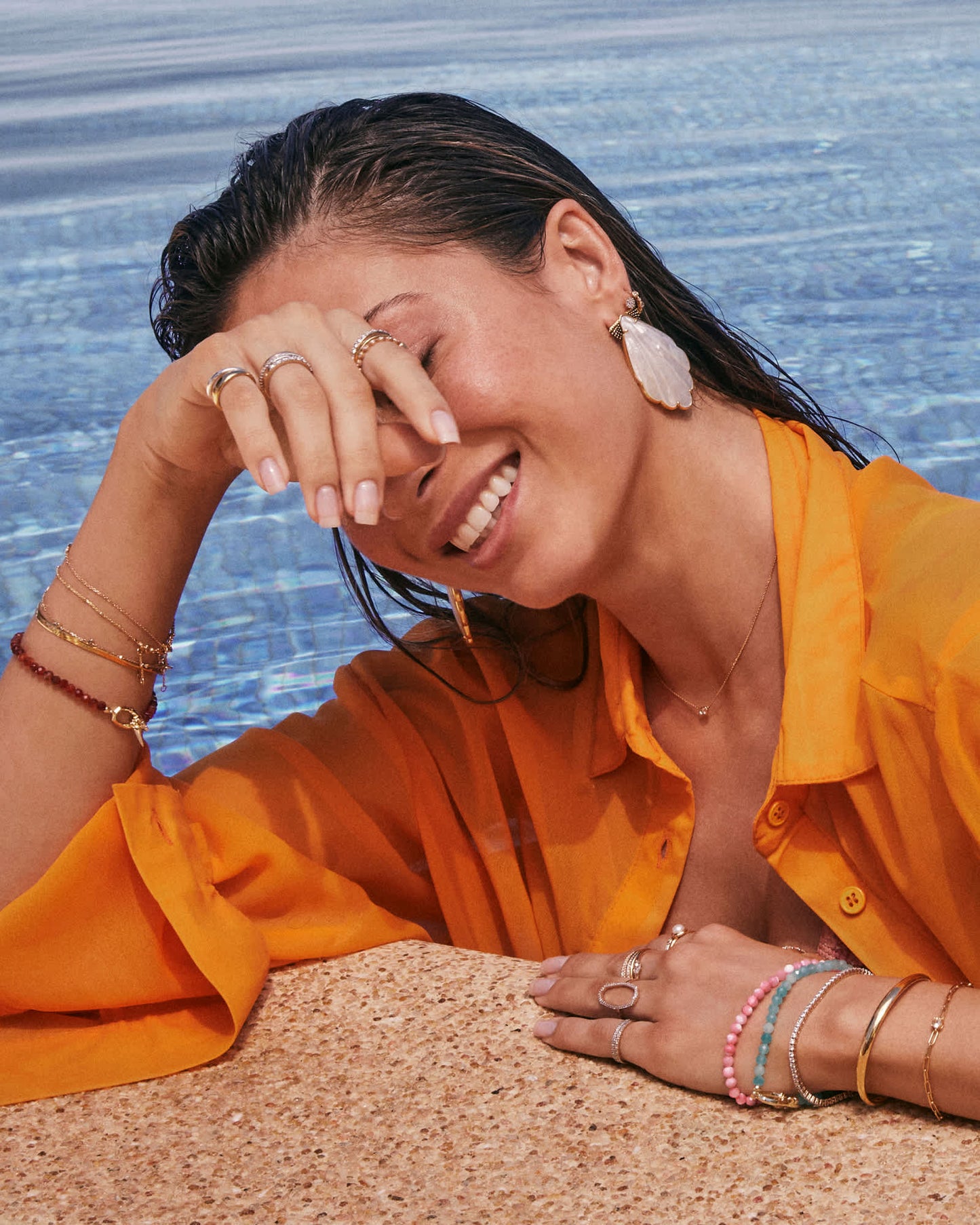 Kendra Scott Sylvia Stretch Bracelet-Gold Orange Banded Agate