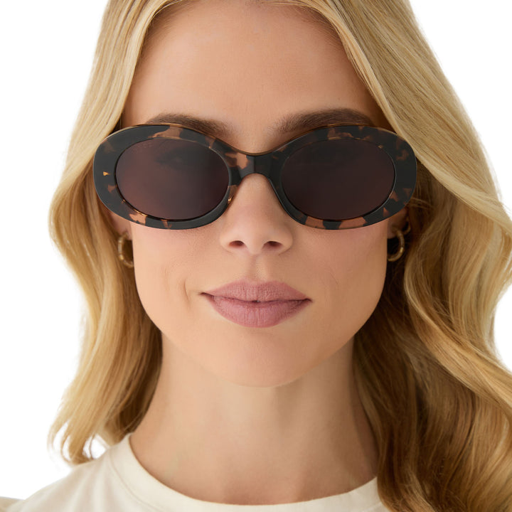 DIFF Eyewear "Lainey" Espresso Tortoise Oval Sunglasses