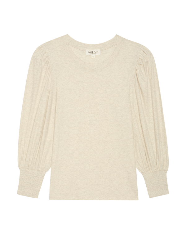 Nation LTD "Loren" Smocked Neck Tee-Heather Oatmeal