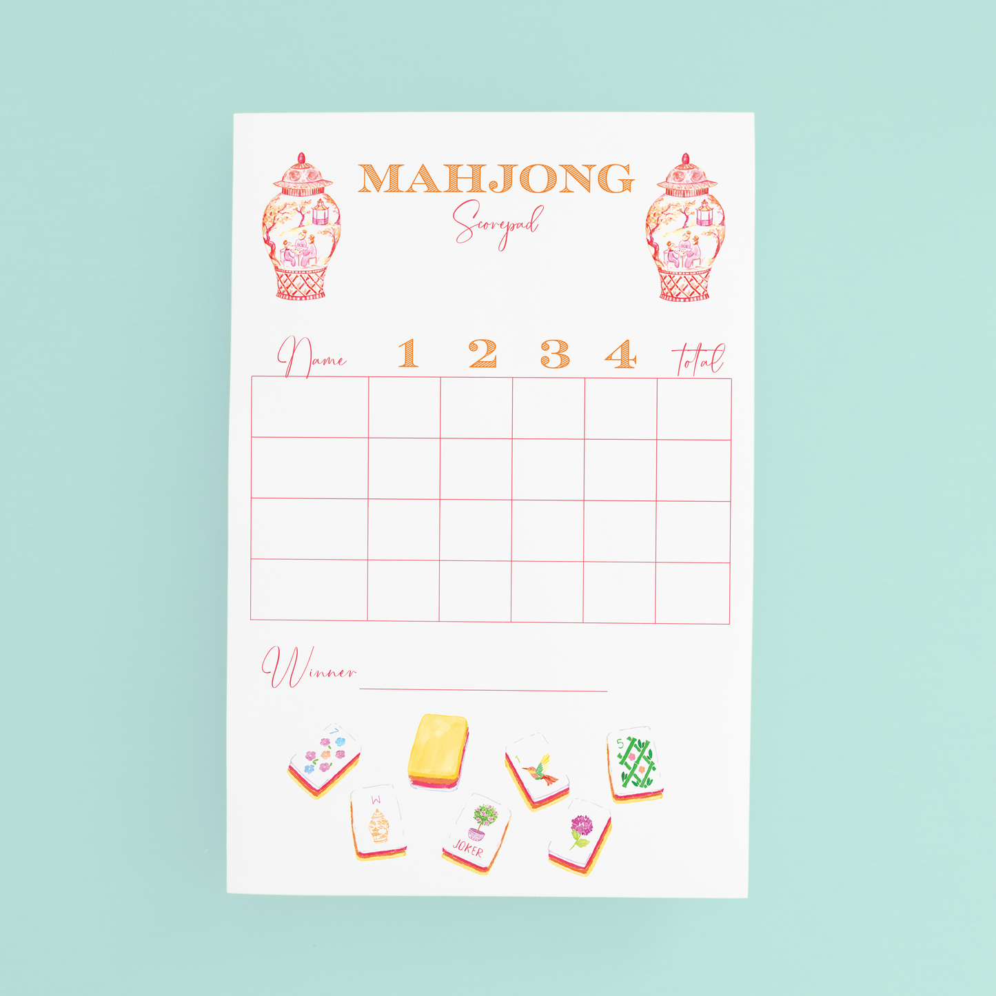 Taylor Paladino Mahjong Scorecard Pad - Sunset Tiles