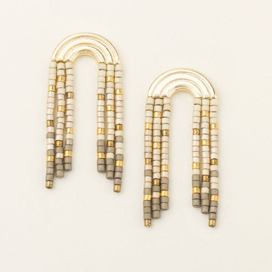 Scout Curated Wears "Chromacolor" Miyuki Rainbow Fringe Earring -Pewter Multi/Gold