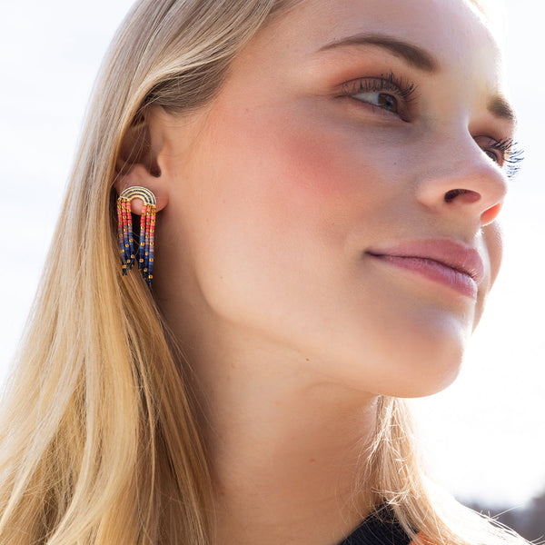 Scout Curated Wears "Chromacolor" Miyuki Rainbow Fringe Earring -Turquoise Multi/Silver