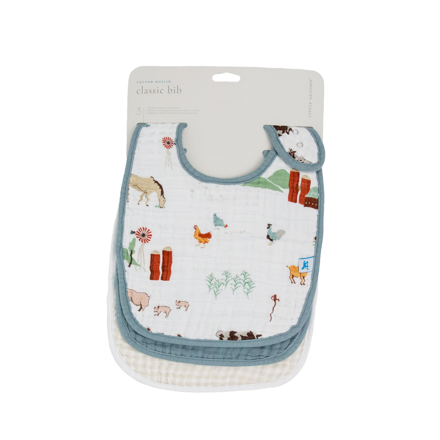 Little Unicorn Cotton Muslin Classic Bib 3 Pack - Farmyard