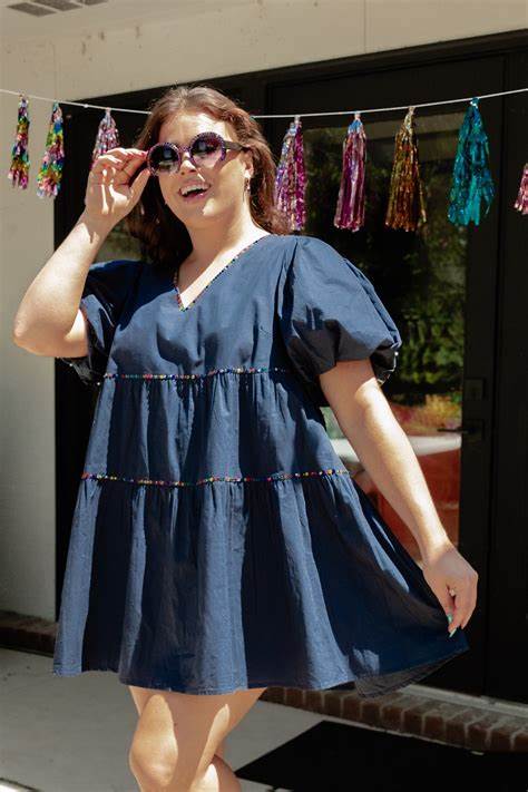 Queen of Sparkles Firework Back Dress-Navy