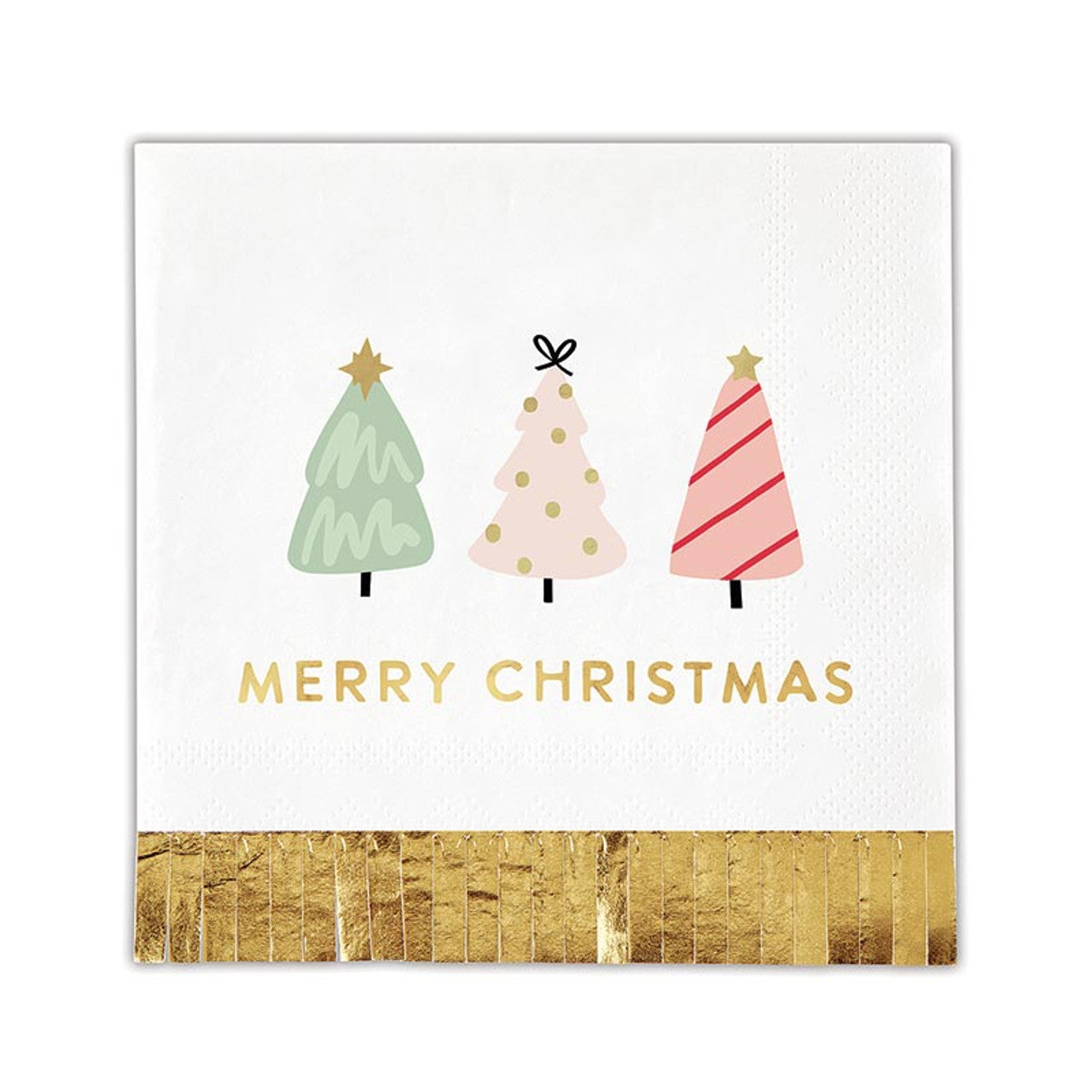 Slant "Merry Christmas Trees" Foil Fringe Napkins (pack of 20)