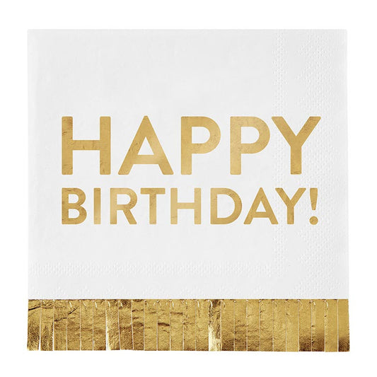 Slant "Happy Birthday" Foil Fringe Napkins (pack of 20)