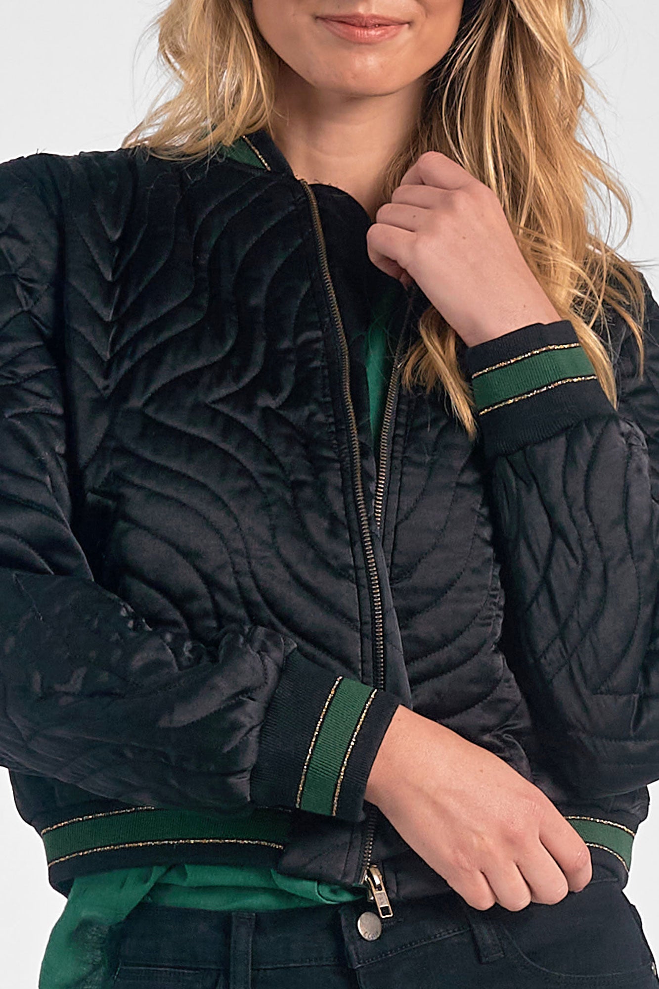 Elan Quilted Bomber Jacket-Black