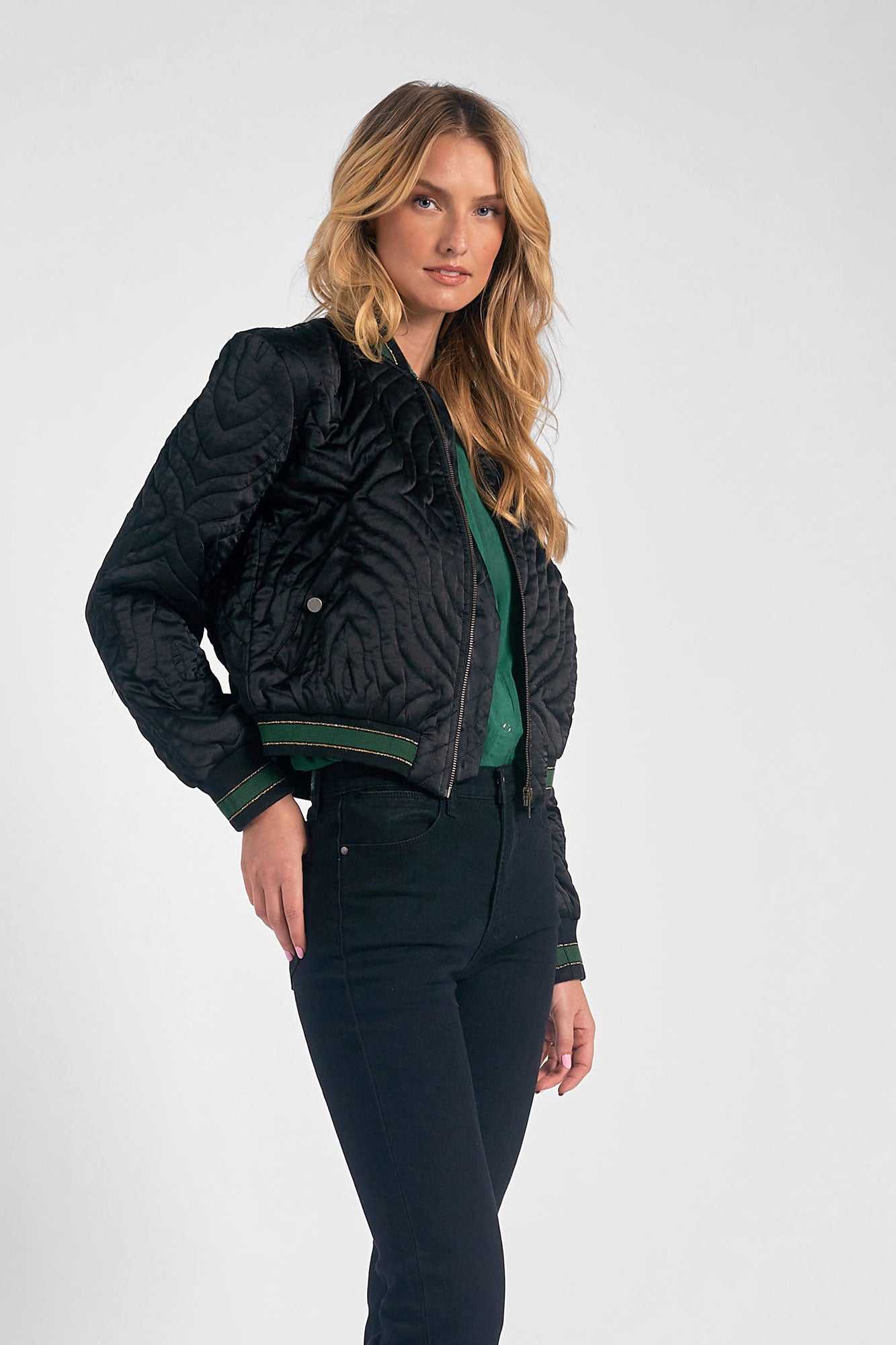 Elan Quilted Bomber Jacket-Black