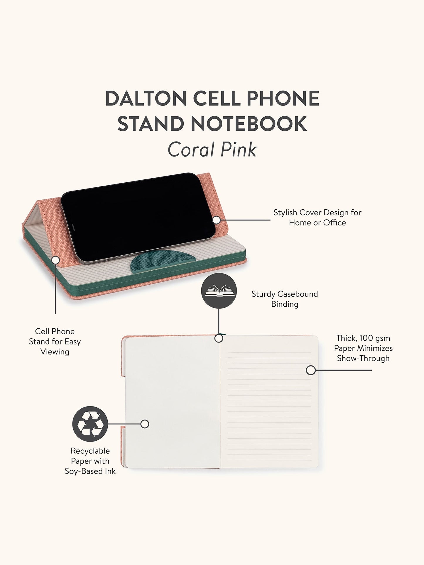 Studio Oh! "Dalton" Cell Phone Stand Notebook-Coral Pink