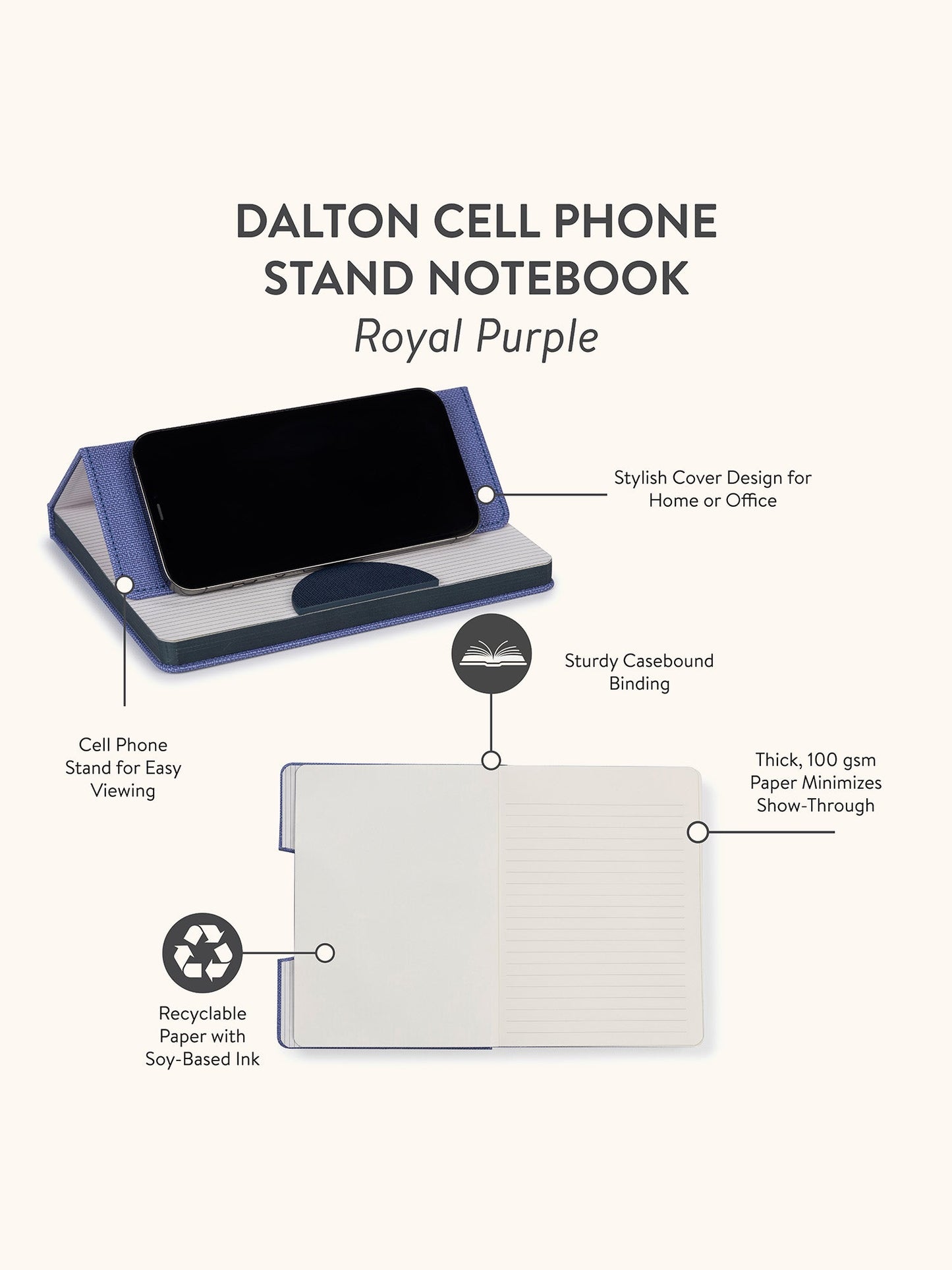 Studio Oh! "Dalton" Cell Phone Stand Notebook-Royal Purple