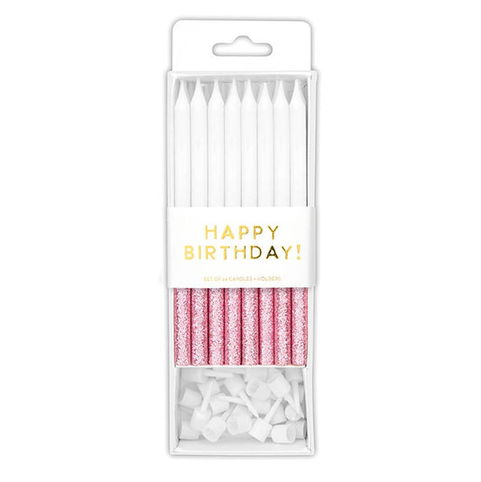 Slant Birthday Candles - Pink Glitter Dip