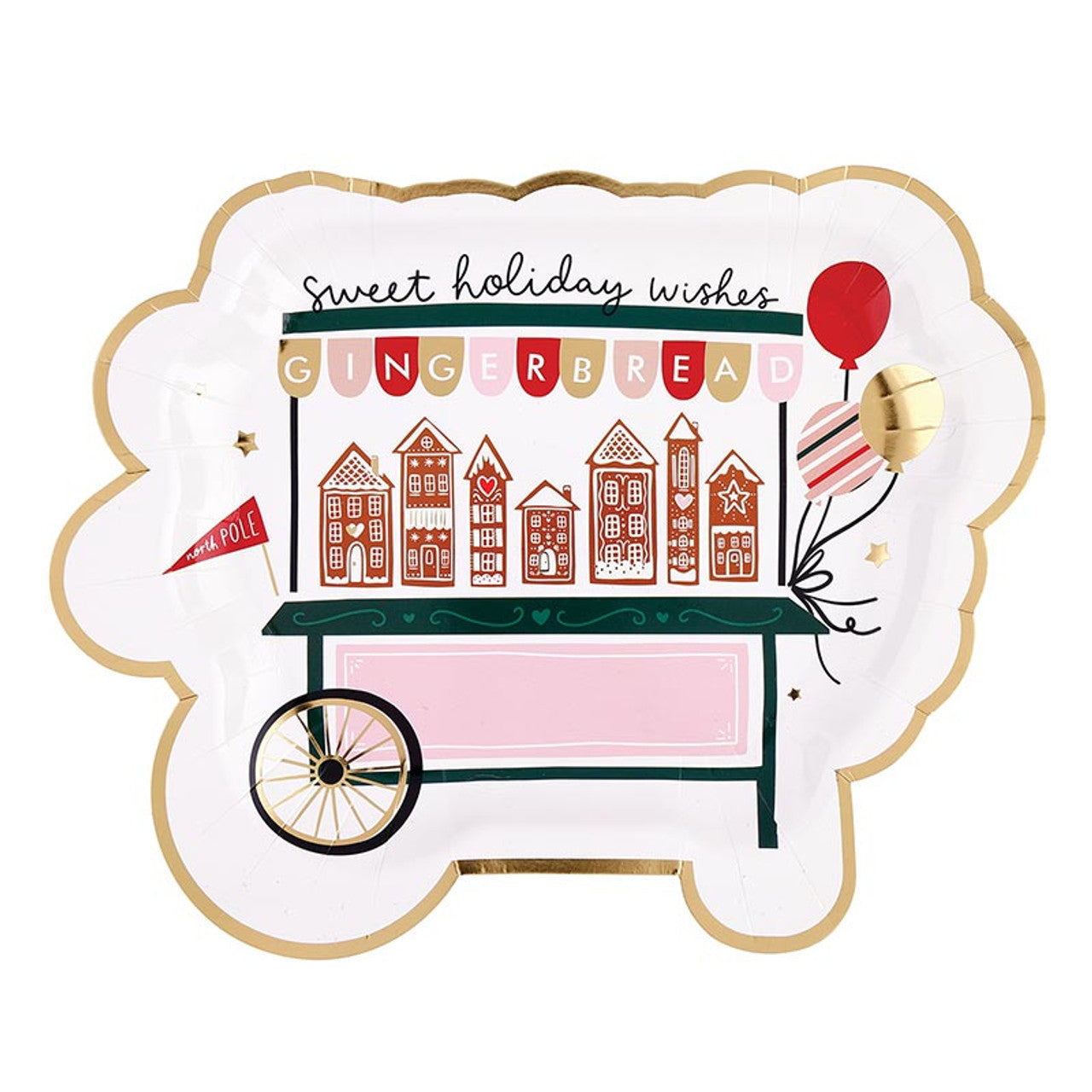 Slant Foil Shaped Paper Plates - Gingerbread Cart - 8ct