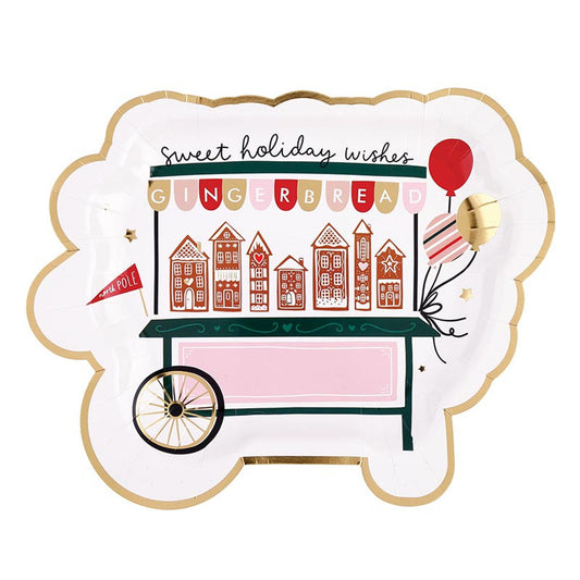 Slant Foil Shaped Paper Plates - Gingerbread Cart - 8ct