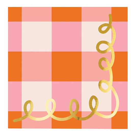 Slant “Pink Plaid” Foil Beverage Napkins -20ct
