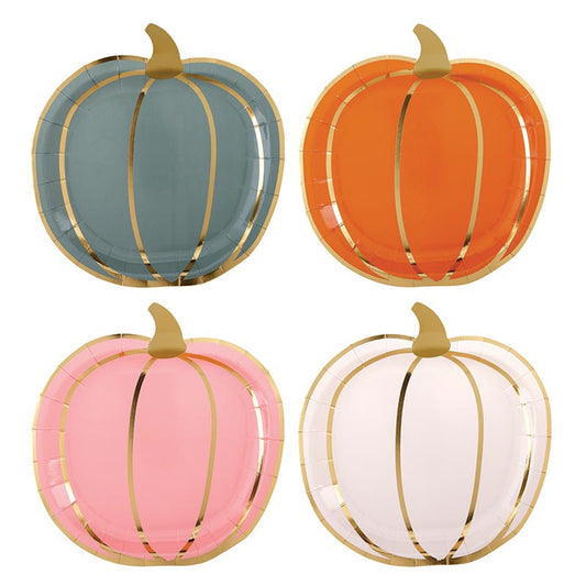 Slant Foil Shaped Paper Plates - Multicolor Pumpkins - 8ct