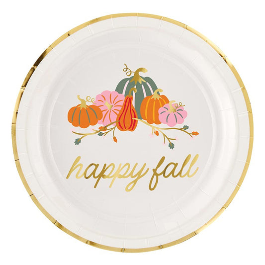Slant Foil Round Paper Plates - Happy Fall - 8ct