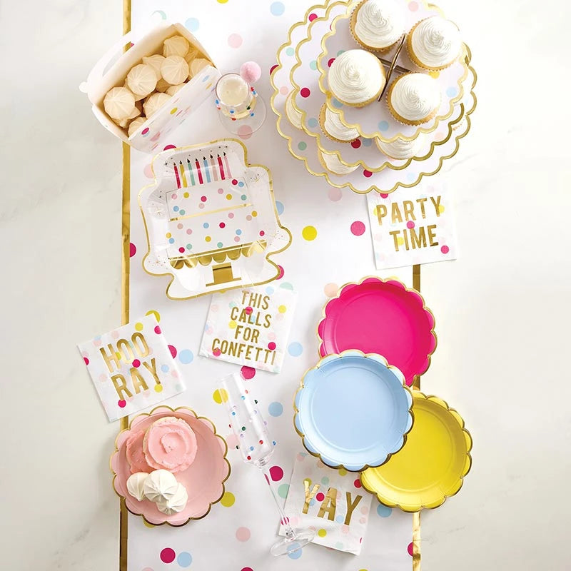 Slant Foil Scalloped Paper Plates - Confetti