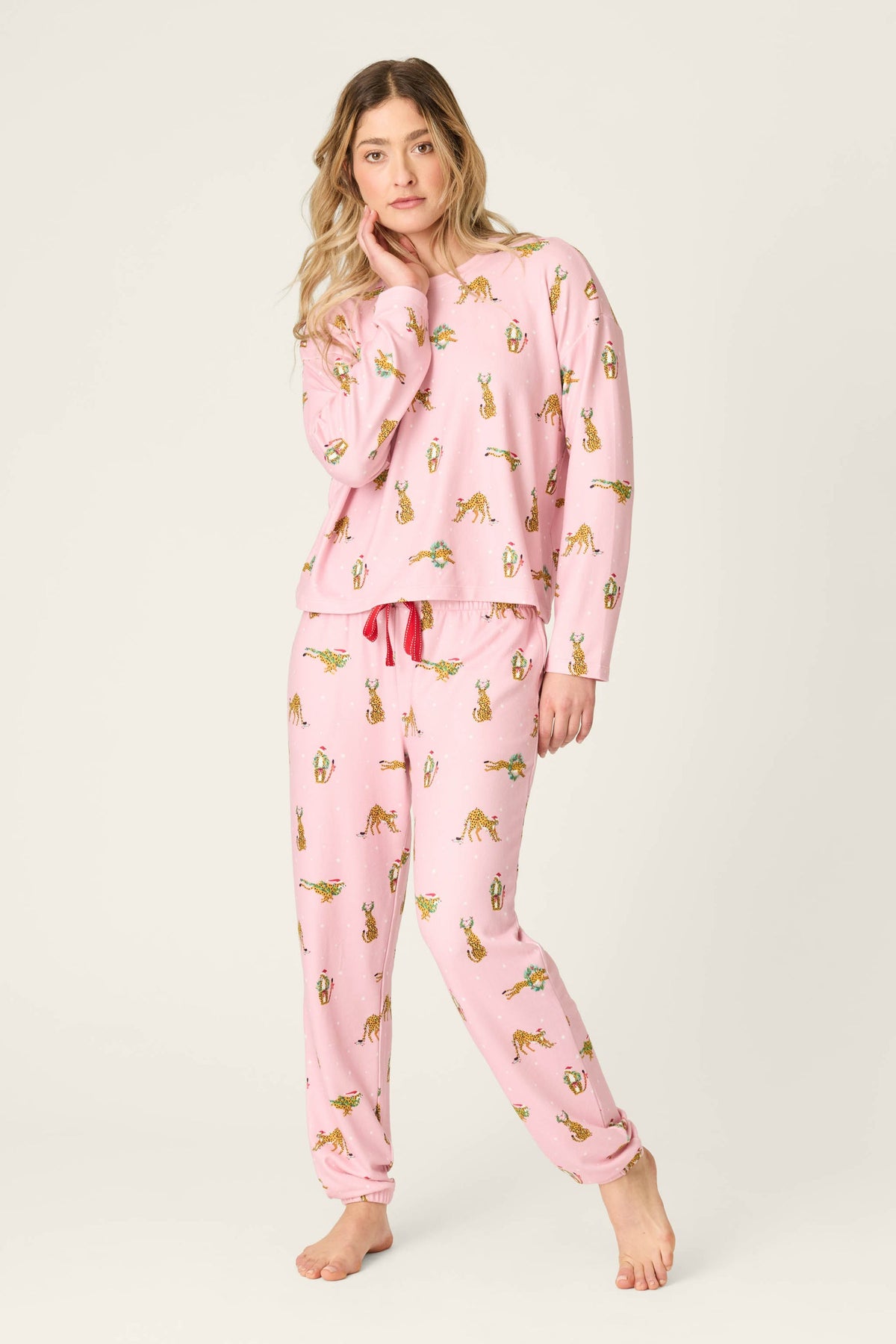 PJ Salvage "Very Merry Wild for the Holidays" Banded Jogger Pajama Pant-Pink Orchid