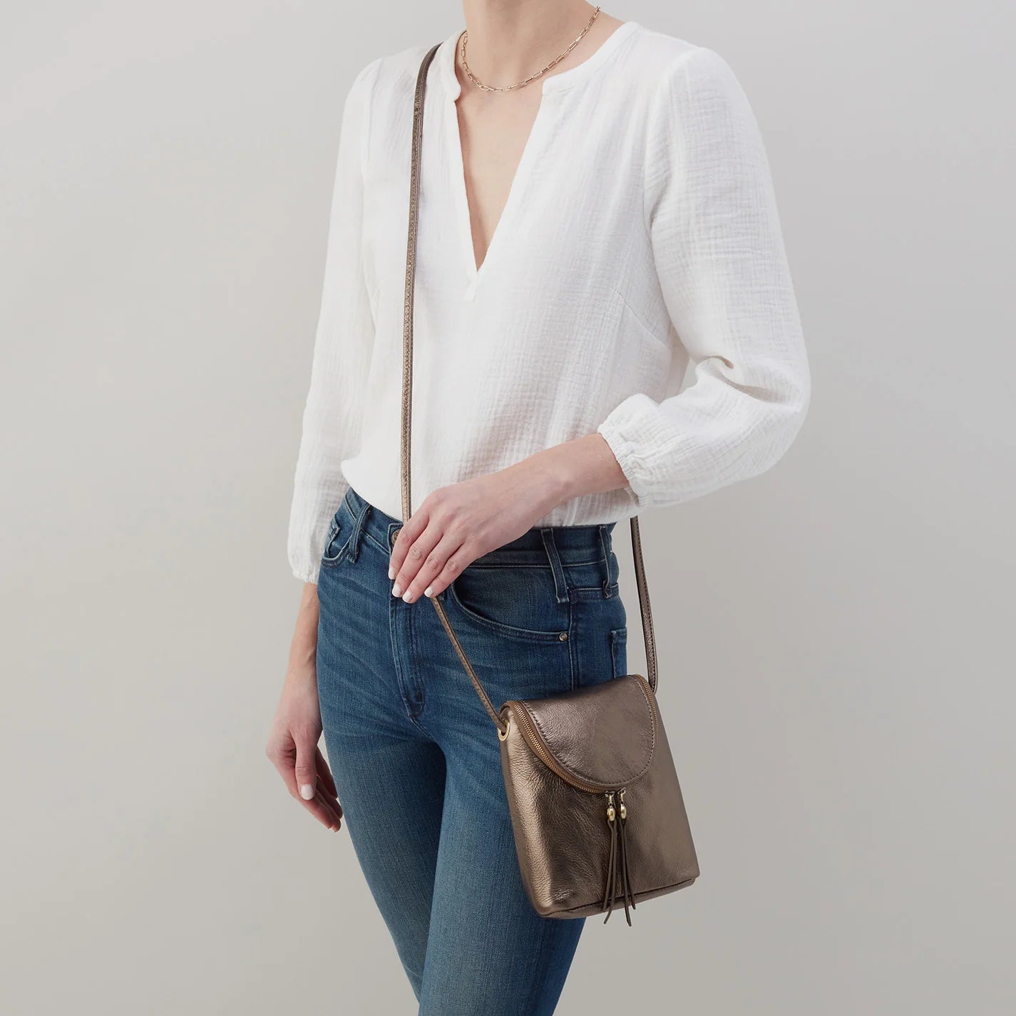 Hobo Bags “Fern” Crossbody-Metallic Pewter