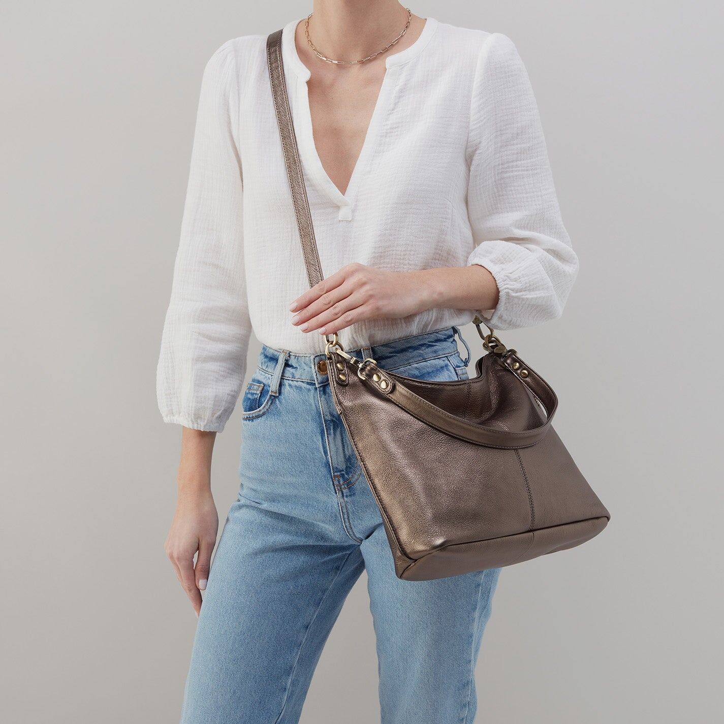 Hobo Bags "Pier" Shoulder Bag-Metallic Pewter