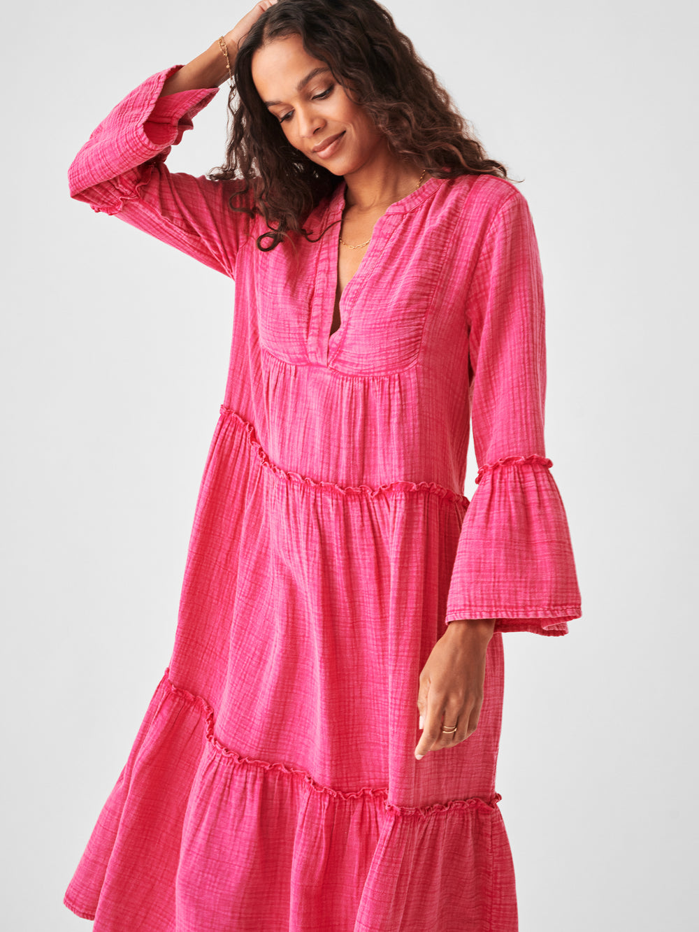 Faherty Dream Cotton Gauze Vida Midi Dress-Granita