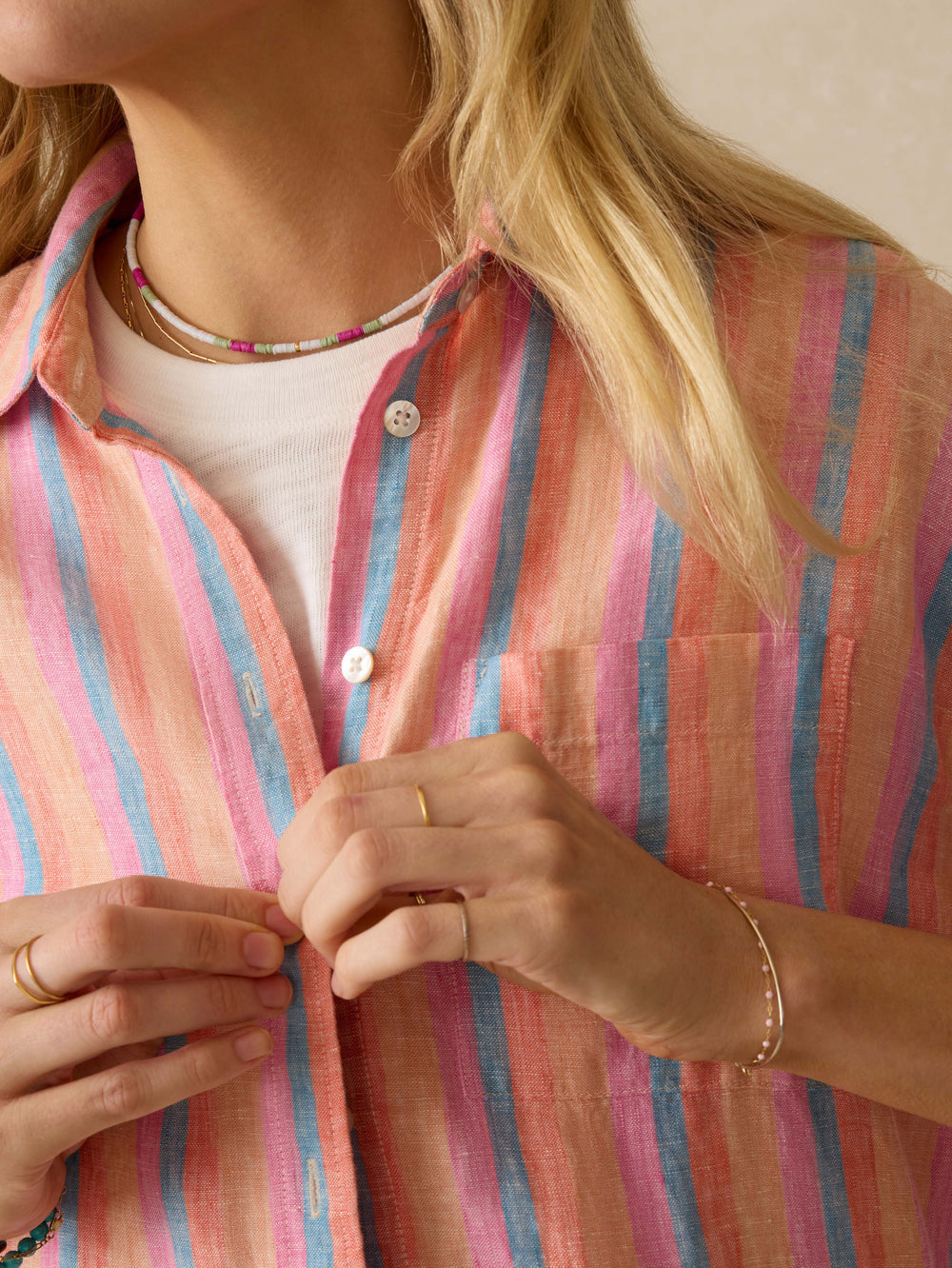 Faherty Laguna Linen Relaxed Shirt - Cabana Multi Stripe