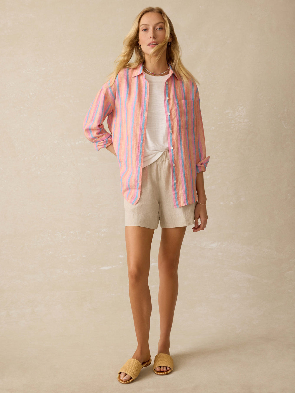 Faherty Laguna Linen Relaxed Shirt - Cabana Multi Stripe