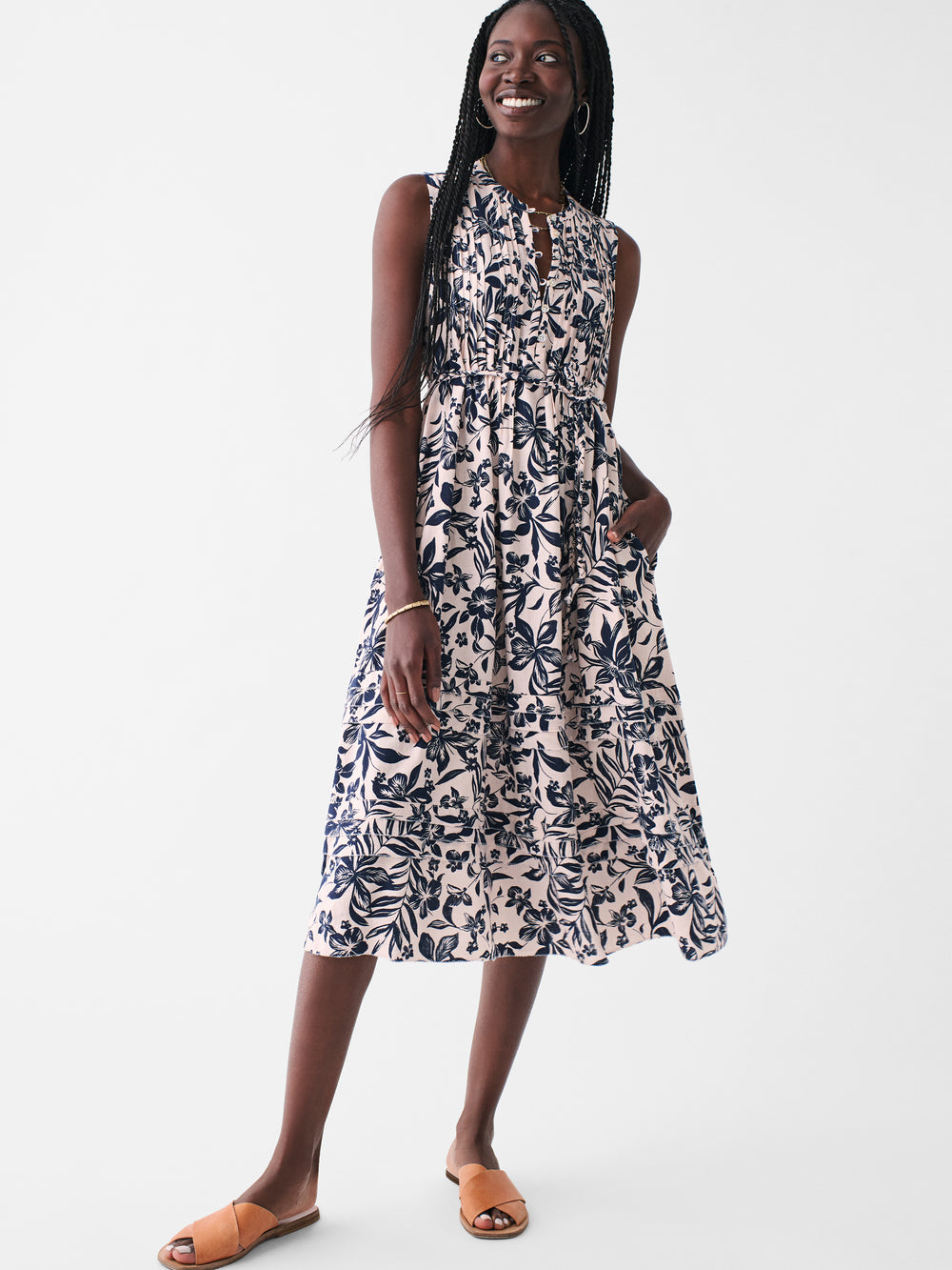 Faherty Isha Midi Dress-Neutral Hawaiian