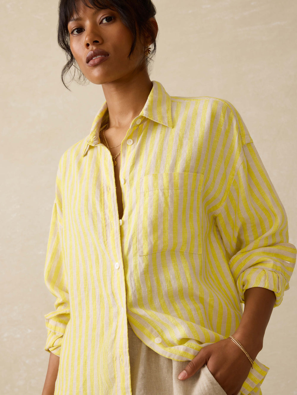 Faherty Laguna Linen Relaxed Shirt - Golden Kiwi Lucy Stripe