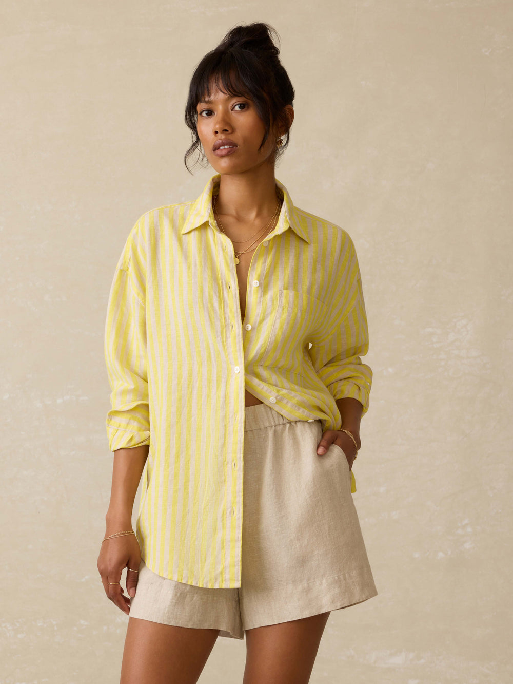 Faherty Laguna Linen Relaxed Shirt - Golden Kiwi Lucy Stripe
