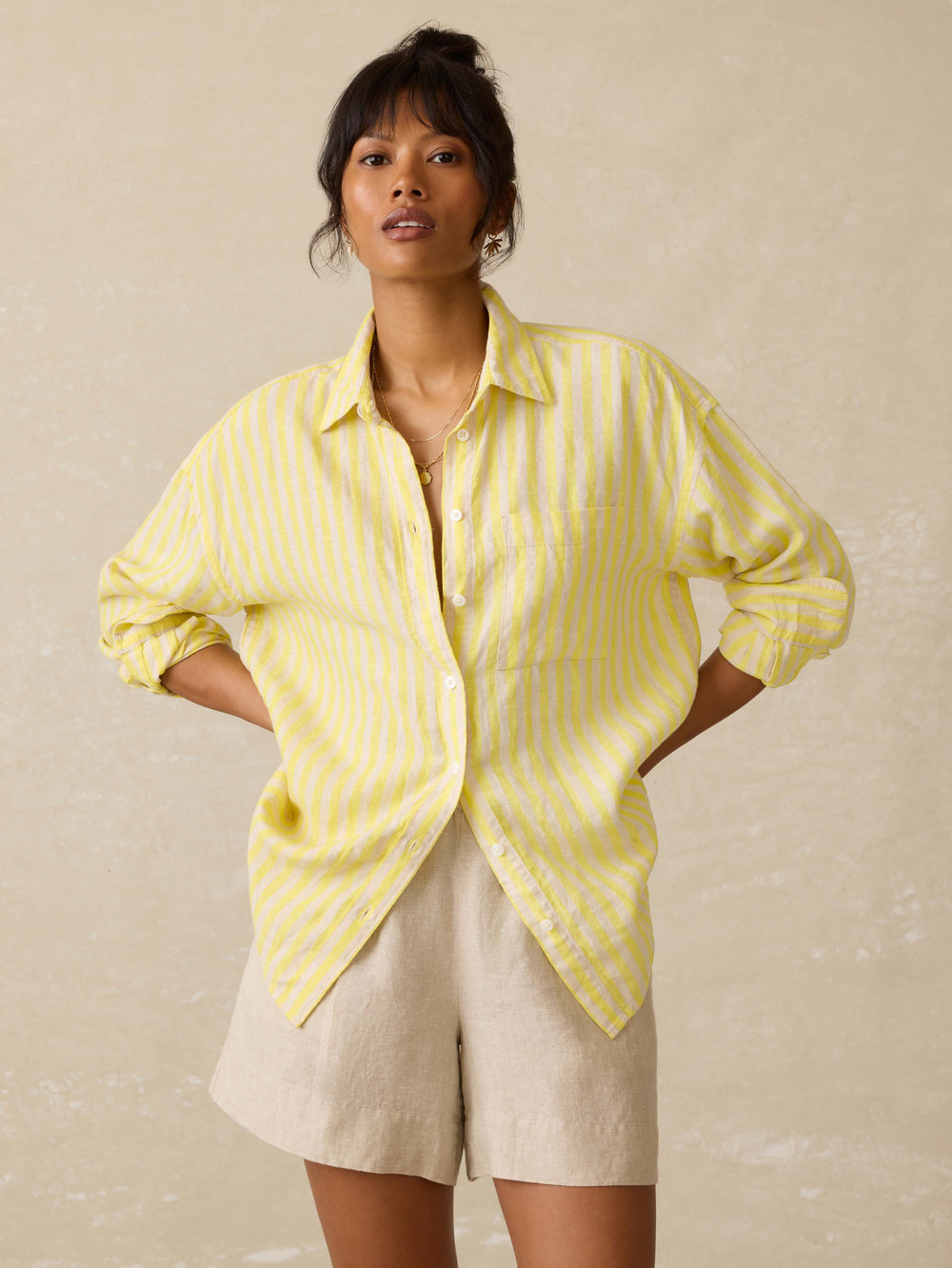 Faherty Laguna Linen Relaxed Shirt - Golden Kiwi Lucy Stripe