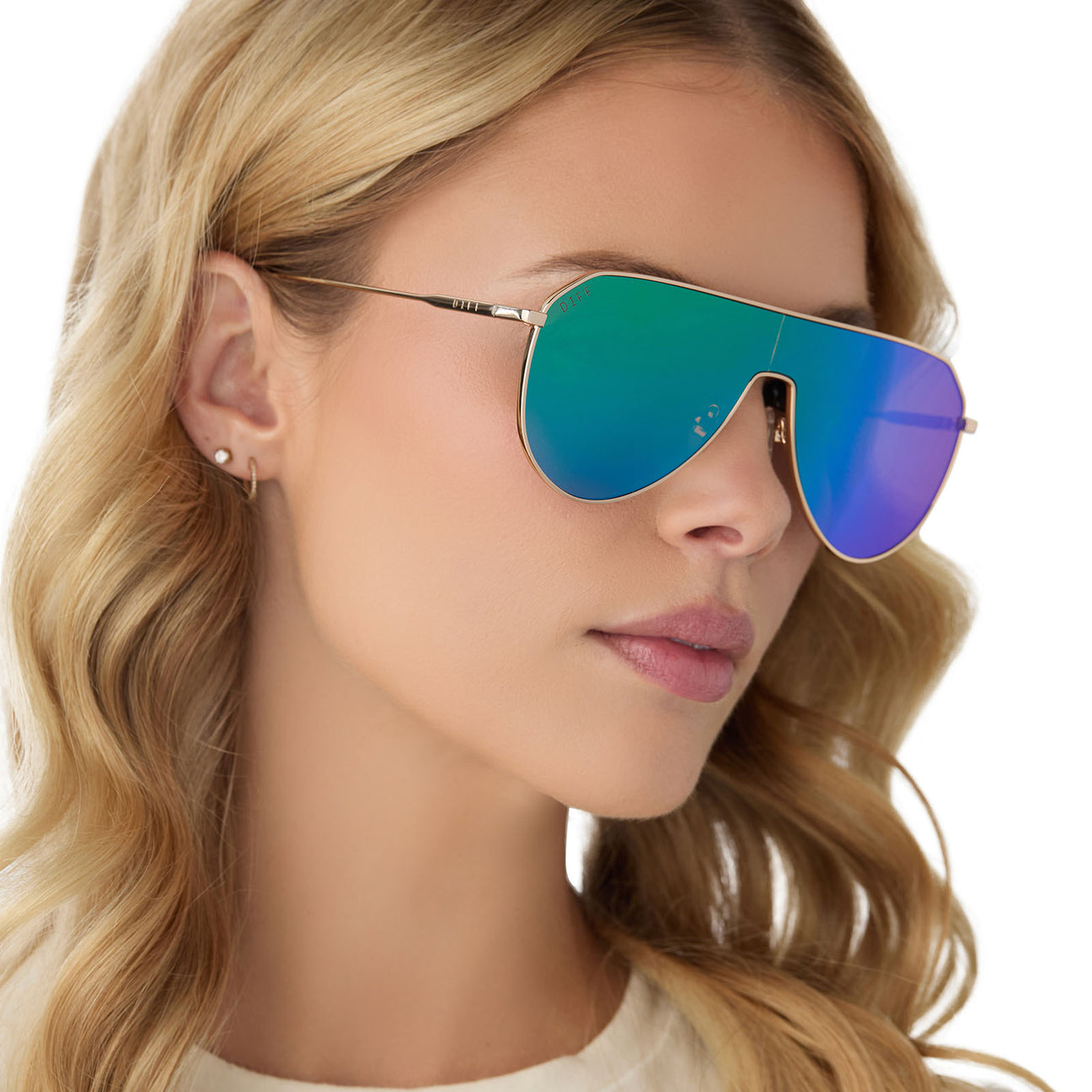 Diff Eyewear "Dash" Shield Gold + Green Mirror