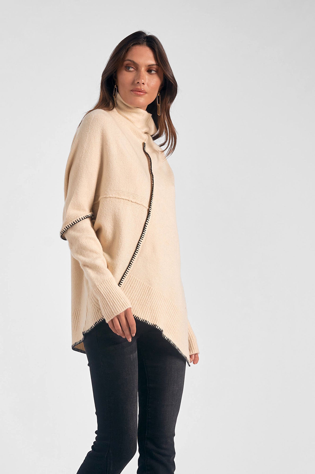 Elan Asymetrical Sweater Tunic-Beige