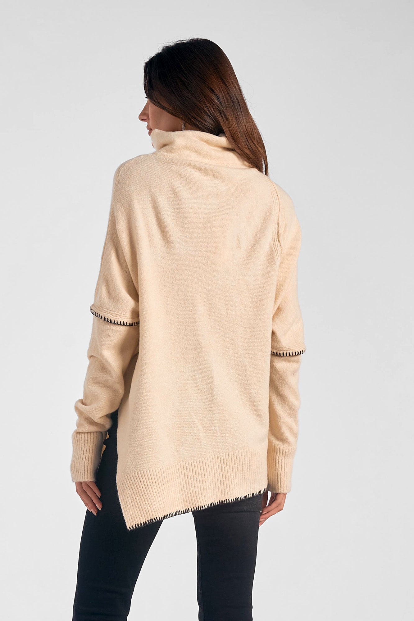Elan Asymetrical Sweater Tunic-Beige