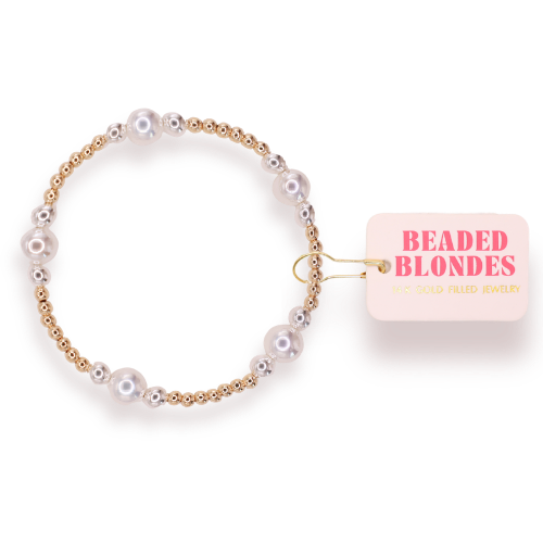 Beaded Blondes "Serena Pearl" Gold with Silver Bracelet -Standard 6.75"