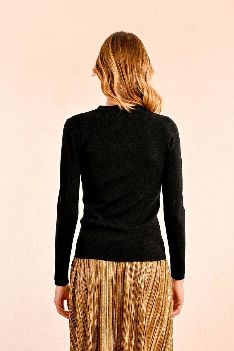 Molly Bracken Keyhole Rib Sweater-Black