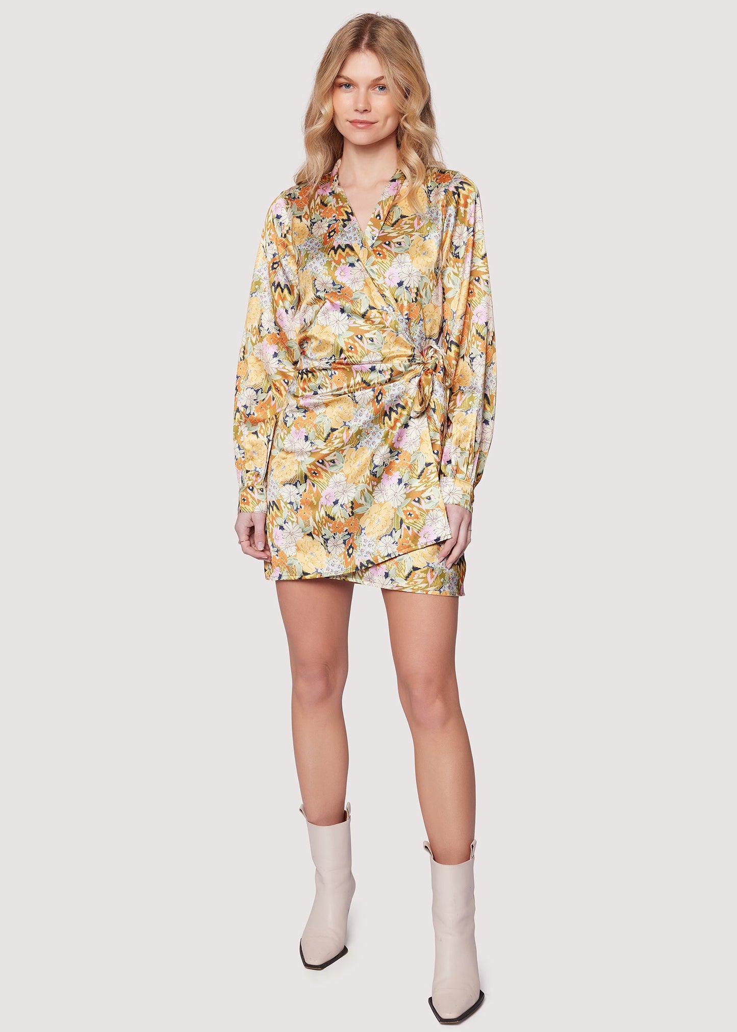 Lost + Wander "Wildflower Dusk" Mini Dress-Olive Multi Floral