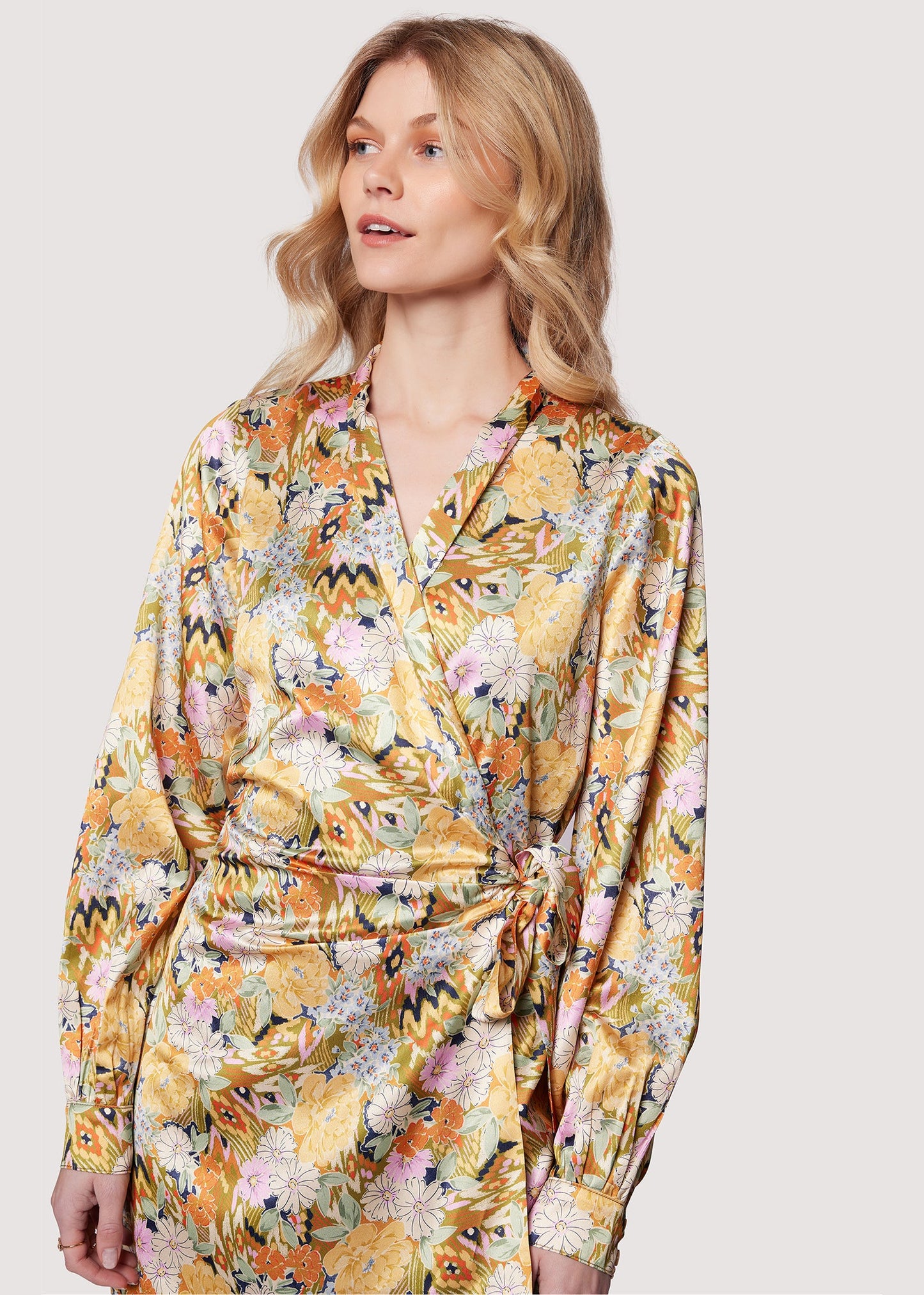 Lost + Wander "Wildflower Dusk" Mini Dress-Olive Multi Floral