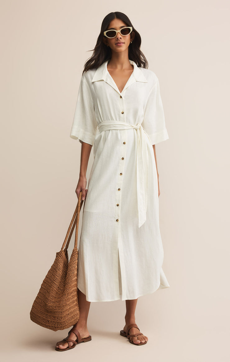 Z Supply Brise Linen Midi Shirt Dress-White