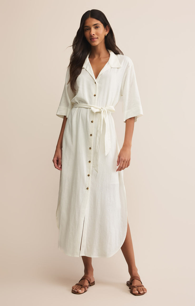 Z Supply Brise Linen Midi Shirt Dress-White
