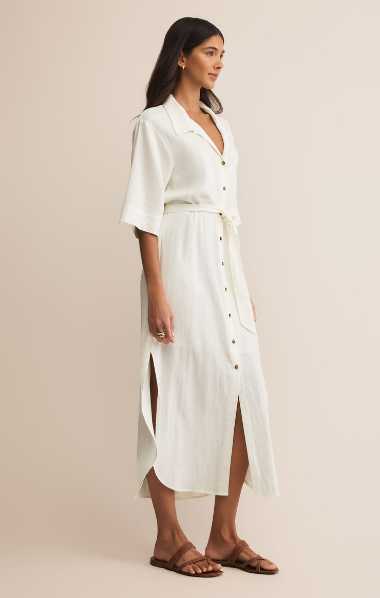 Z Supply Brise Linen Midi Shirt Dress-White