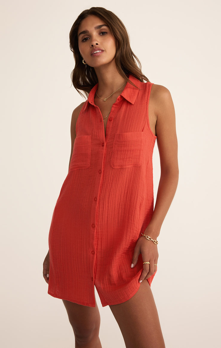 Z Supply New Light Gauze Mini Dress - Cabana Red