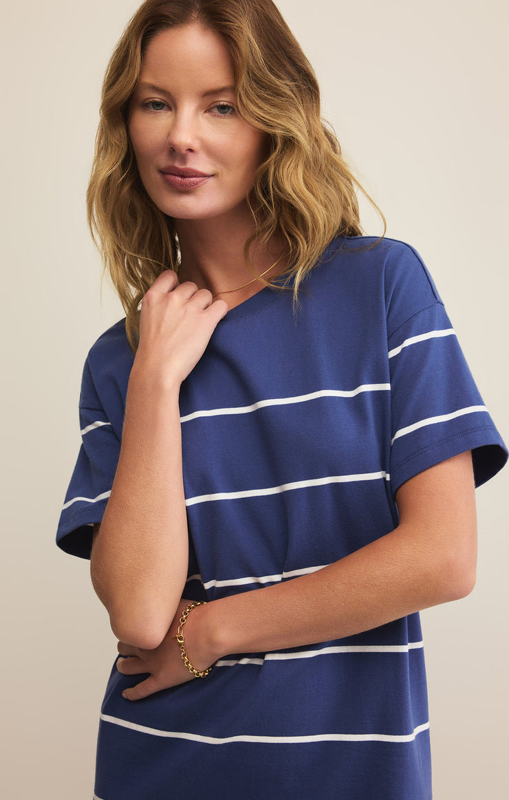 Z Supply Sway Stripe Mini Tee Dress- Yacht Blue
