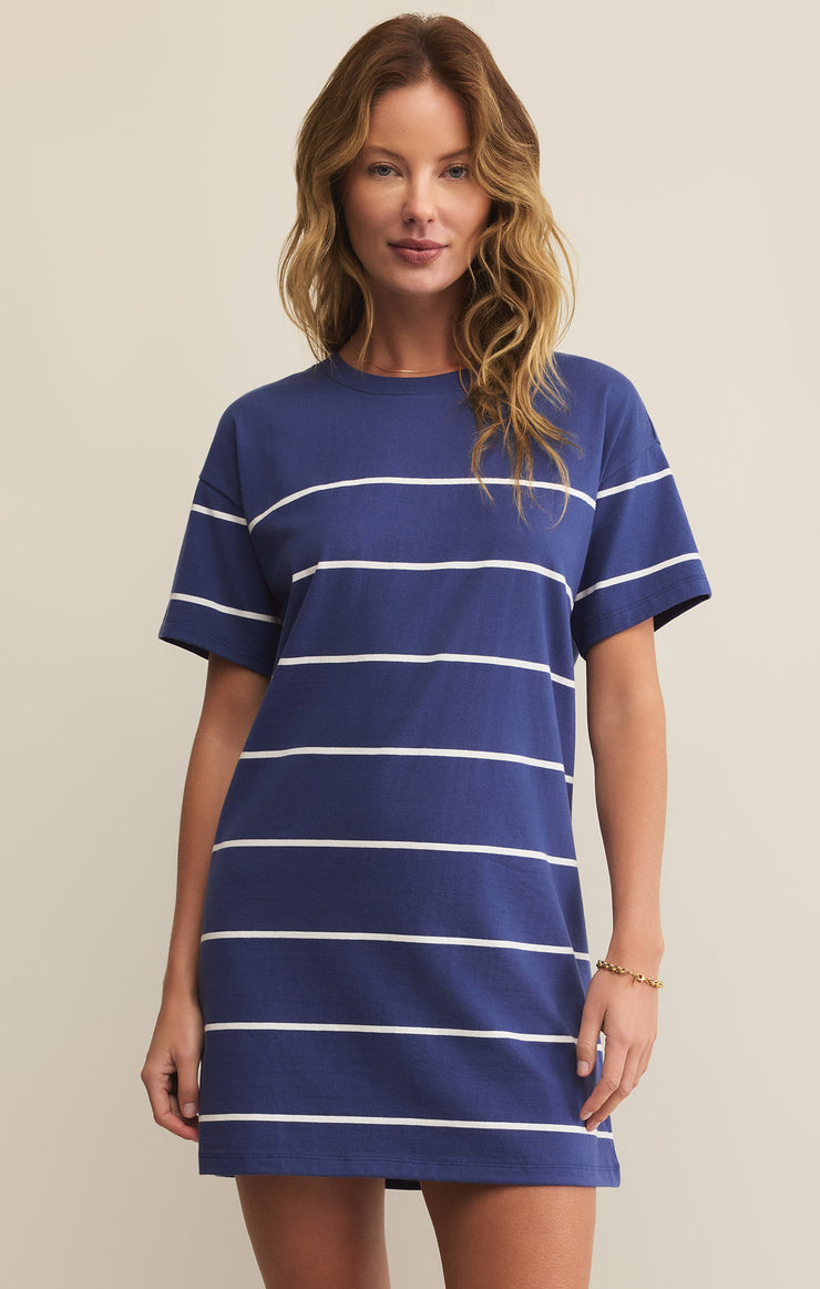Z Supply Sway Stripe Mini Tee Dress- Yacht Blue