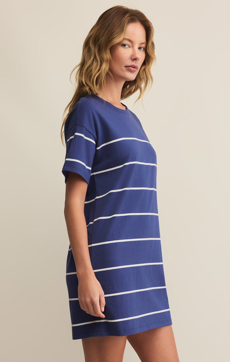 Z Supply Sway Stripe Mini Tee Dress- Yacht Blue