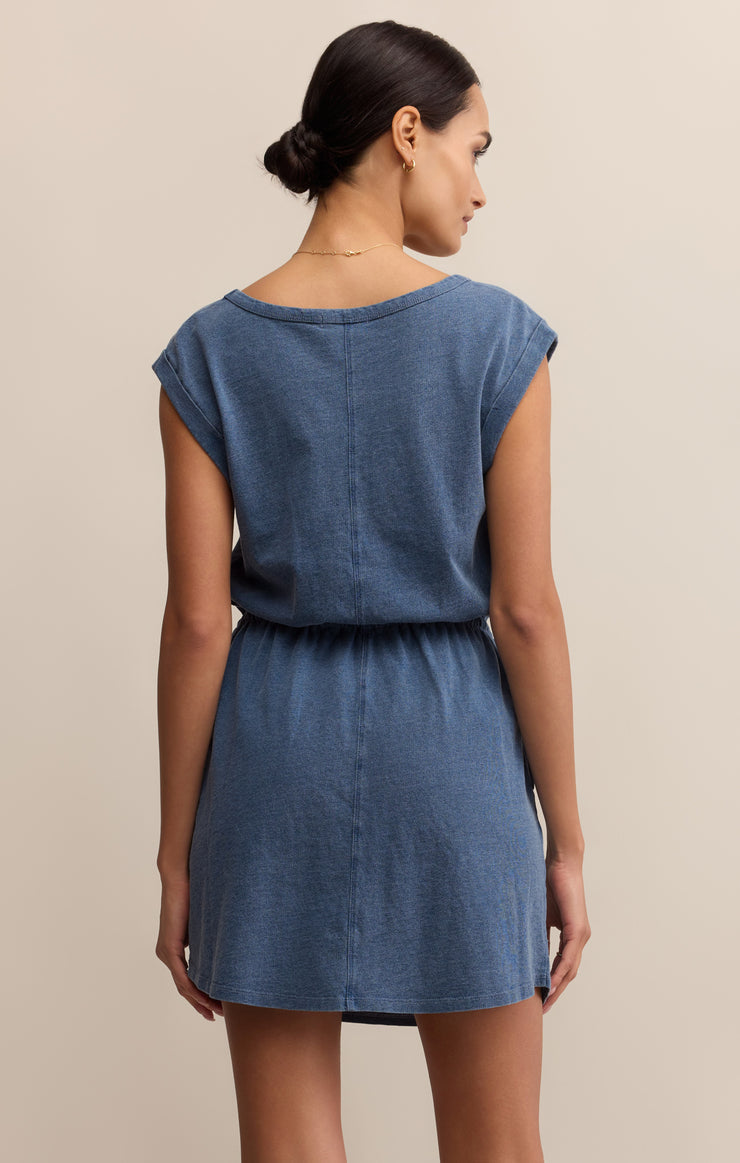 Z Supply Dayshift Jersey Denim Mini Dress - Vintage Indigo
